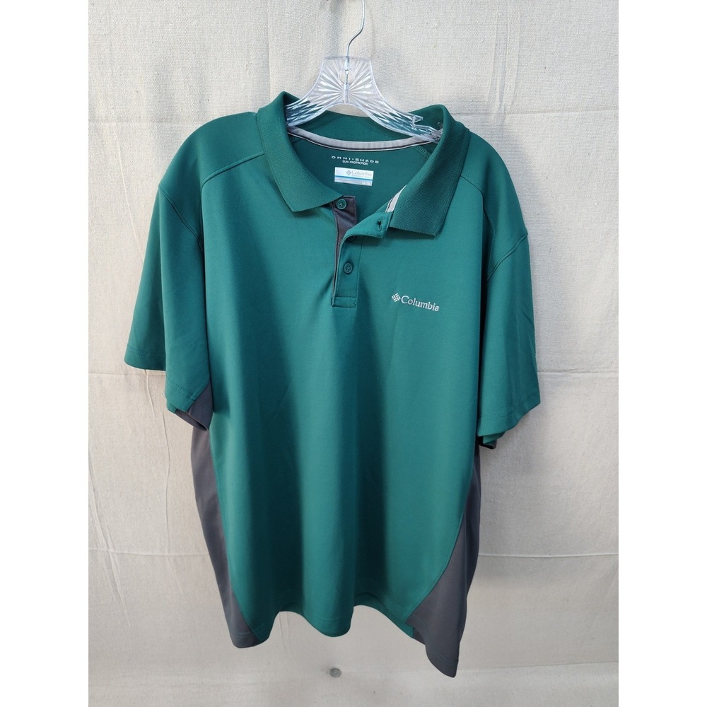 Columbia‎ Mens Omni-Shade Polo Shirt Green Grey Short Sleeve XL Hiking Golf Top